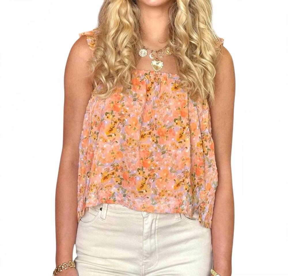 NEW RESET BY JANE women's mila floral print chiffon square neck ruffle shoulder